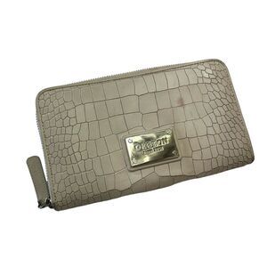 Oroton Leather Zip Wallet in Ivory Croc Embossed